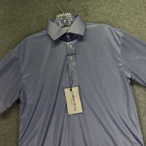 Collars & Co Dress Collar Polo Shirt Mens Small Blue Striped Performance Stretch